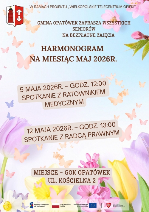 Zdjęcie do aktualności: Harmonogram na miesiąc maj 2026 r.  wiecej